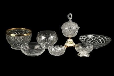 Lot 367 - A PRESSED GLASS AND PORCELAIN BOX AND COVER, 20TH CENTURY