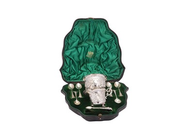 Lot 388 - A cased Victorian sterling silver strawberry set, London 1900 by Wakely and Wheeler