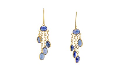 Lot 204 - A pair of sapphire pendent earrings