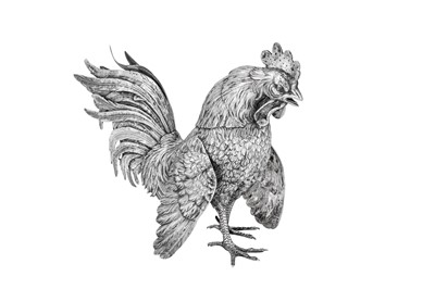 Lot 37 - An early 20th century German 935 standard silver model of a cockerel, Hanau circa 1900 by Johann S Kurz & Co