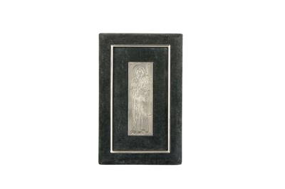Lot 218 - A GREEK SILVERED METAL ICON OF MOTHER AND CHILD