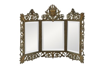 Lot 174 - A CAST BRASS TRYPTICH DRESSING TABLE MIRROR, LATE 19TH CENTURY