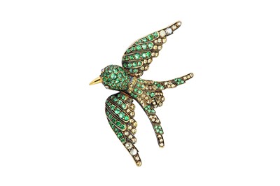 Lot 121 - A tsavorite and yellow sapphire bird brooch