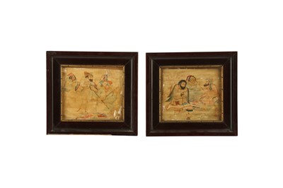 Lot 544 - A PAIR OF ARCHAISTIC SAFAVID REVIVAL DRAWINGS ON BONE, MADE FOR THE WESTERN EXPORT MARKET, MID 20TH CENTURY