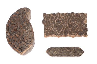 Lot 398 - THREE HARDWOOD KALAMKARI TEXTILE PRINTING BLOCKS