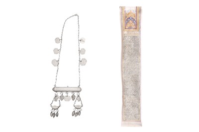 Lot 547 - A WHITE METAL AMULET CONTAINING A HIRZ (SUPPLICATION FOR PROTECTION) TO THE NINTH SHI'A SAINT