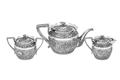 Lot 72 - A late 19th century Anglo – Indian unmarked silver three-piece tea service, Lucknow circa 1890