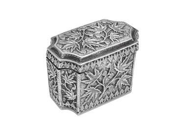 Lot 63 - An early 20th century Anglo – Indian unmarked silver tea caddy, Kashmir circa 1900
