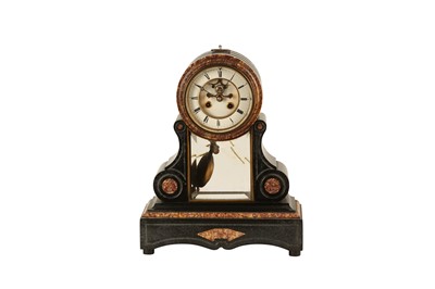 Lot 183 - A 19TH CENTURY BLACK SLATE MANTEL CLOCK