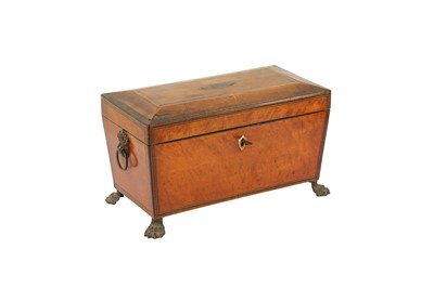 Lot 74 - A REGENCY SATINWOOD SARCOPHAGUS FORM TEA CADDY