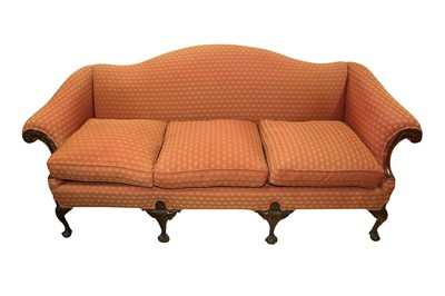 Lot 120 - A GEORGE II STYLE MAHOGANY HUMP BACK THREE SEATER SOFA