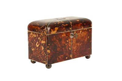 Lot 73 - A REGENCY PERIOD TORTOISESHELL AND IVORY TEA CADDY