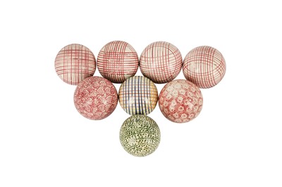 Lot 343 - A COLLECTION OF EIGHT SCOTTISH POTTERY CARPET BOWLS BALLS (PIGGIES), LATE 19TH CENTURY