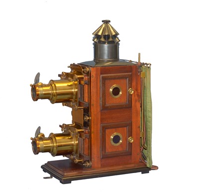 Lot 282 - A LARGE Brass & Mahogany Biunial Magic Lantern, Complete and in Original Crate