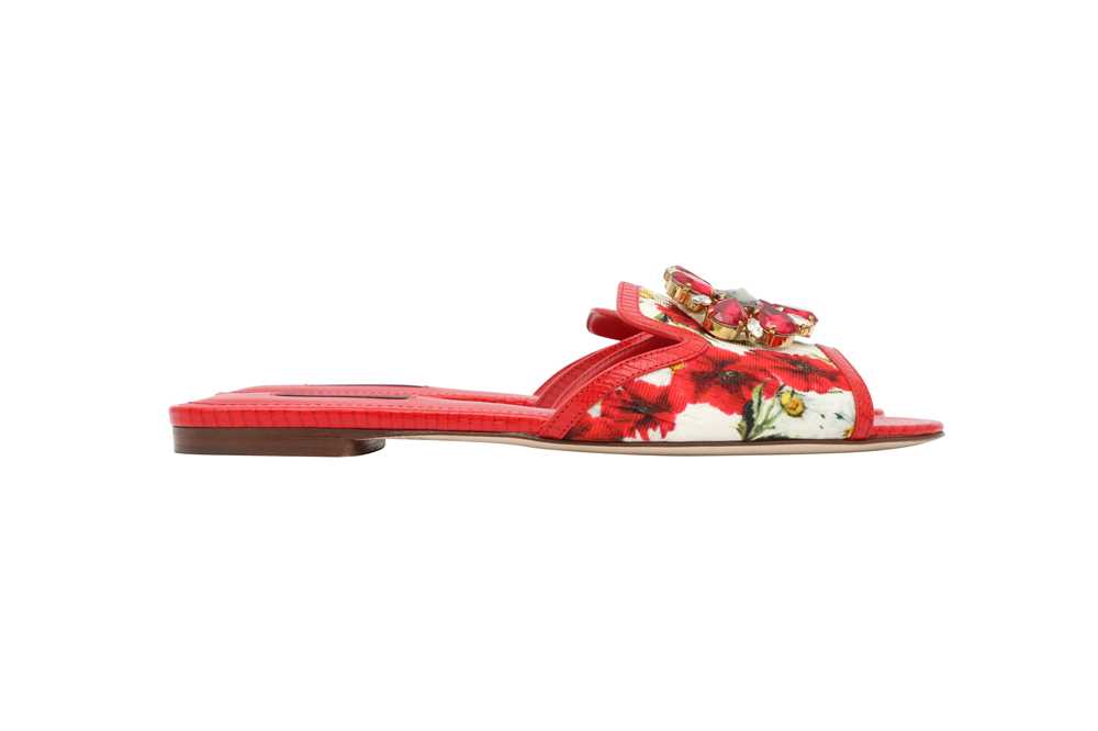 Lot 28 - Dolce & Gabbana Red Bianca Floral Embellished Slider - Size 38
