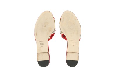 Lot 28 - Dolce & Gabbana Red Bianca Floral Embellished Slider - Size 38