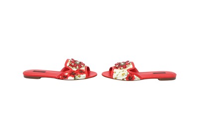 Lot 28 - Dolce & Gabbana Red Bianca Floral Embellished Slider - Size 38