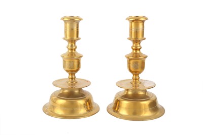 Lot 195 - A PAIR OF LARGE 17TH CENTURY STYLE HEEMSKERK DUTCH BRASS CANDLESTICKS