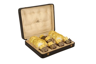 Lot 144 - A CASED SET OF STAFFORDSHIRE CROWN PORCELAIN COFFEE CANS AND SAUCERS, EARLY 20TH CENTURY