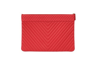 Lot 5 - Chanel Cherry Red Chevron Large O Case Pouch