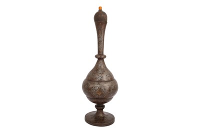Lot 373 - A GOLD-DAMASCENED STEEL LIDDED VASE