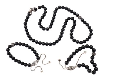 Lot 223 - David Yurman l Spiritual beads onyx and black diamonds necklace and bracelet suite