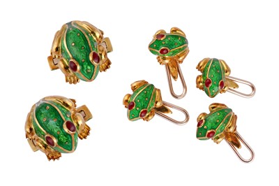 Lot 136 - David Webb l An enamel frog dress set