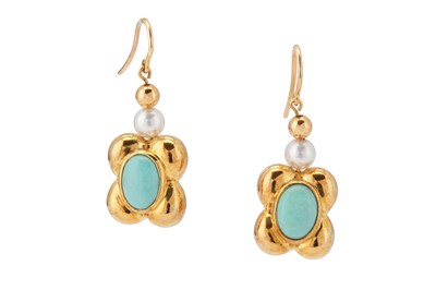 Lot 144 - A pair of pearl and turquoise earrings