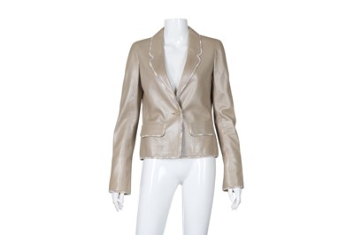 Lot 303 - Chanel Pearlised Beige Leather Blazer - Size 36