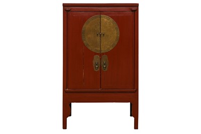 Lot 405 - A CHINESE RED LACQUERED MARRIAGE CABINET, 20TH CENTURY