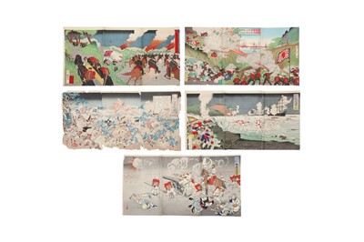 Lot 463 - FIVE JAPANESE WAR PROPAGANDA WOODBLOCK PRINTS.