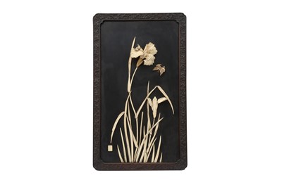 Lot 415 - λ A JAPANESE IVORY-INLAID LACQUER PANEL.