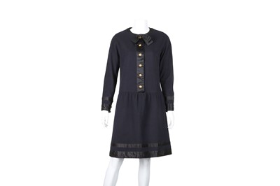 Lot 165 - Chanel Navy Wool Bow Long Sleeve Dress