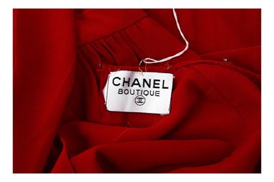 Lot 11 - Chanel Red Silk Pleat Front Long Sleeve Dress