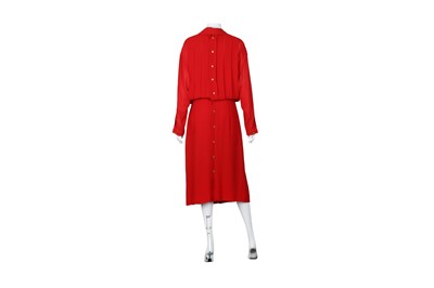 Lot 11 - Chanel Red Silk Pleat Front Long Sleeve Dress