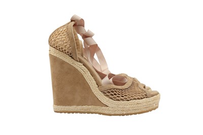 Lot 324 - Jimmy Choo Beige Mesh Wedge Espadrille Sandal - Size 36