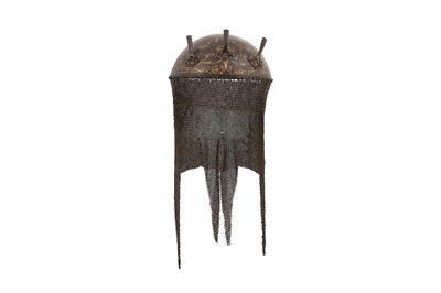 Lot 409 - A GOLD-DAMASCENED STEEL HELMET (KHULA KHUD)