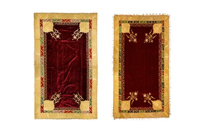 Lot 382 - AN 19TH CENTURY NEAR PAIR OF VELVET INDIAN FLOOR SPREADS