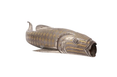 Lot 266 - A DECORATIVE SILVER AND GOLD-INLAID (KOFTGARI) STEEL CARP