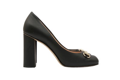 Lot 464 - Gucci Black Horsebit Block Heeled Pump - Size 39