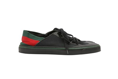 Lot 563 - Gucci Men's Black Monogram Web Trainer - Size 42