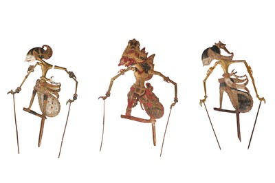 Lot 241 - THREE INDONESIAN WAYANG KLITIK FIGURAL SHADOW PUPPETS