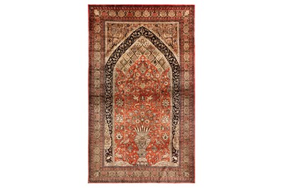 Lot 54 - A VERY FINE SILK QUM PRAYER RUG, CENTRAL PERSIA