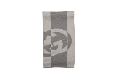 Lot 121 - Gucci Grey Wool Stripe Logo Scarf