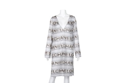 Lot 483 - Chanel White Logo Print Beach Cover Up - Size 44