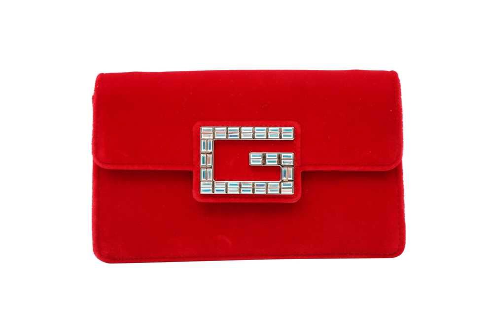 Lot 8 - Gucci Red Velvet Broadway Small Crossbody Flap Bag