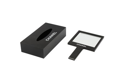 Lot 502 - Chanel Black Tissue Box and Mirror Vanity Set