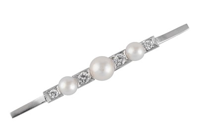Lot 6 - A pearl and diamond bar brooch