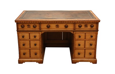 Lot 31 - CHARLES BRAGG & CO, A VICTORIAN REFORMED GOTHIC OAK PEDESTAL DESK, CIRCA 1870S