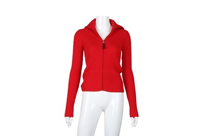 Lot 14 - Prada Red Wool Ribbed Zip Cardigan - Size 46